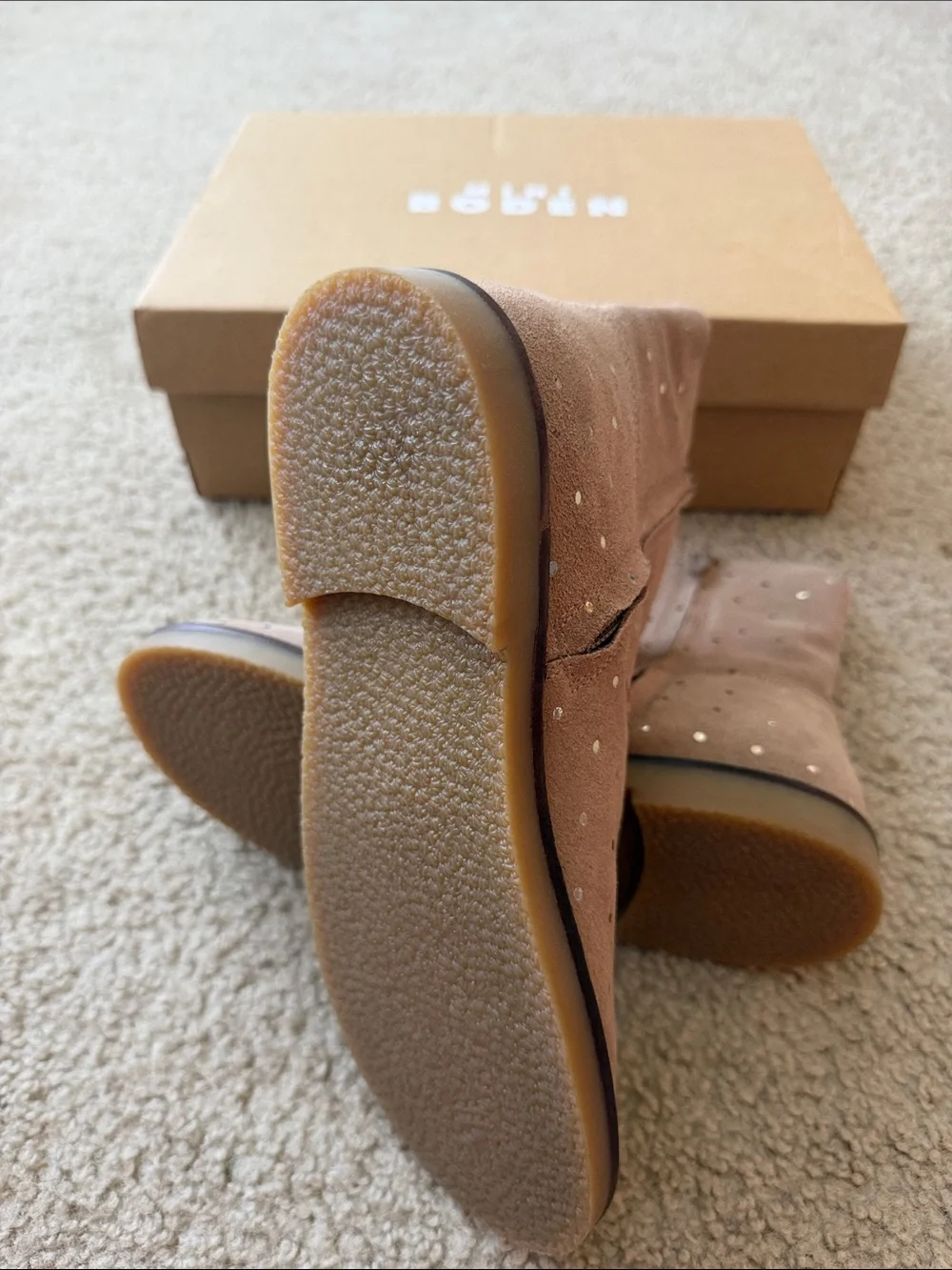 Mini Boden Taupe Suede Ankle Boots with Metallic Dot Detail
